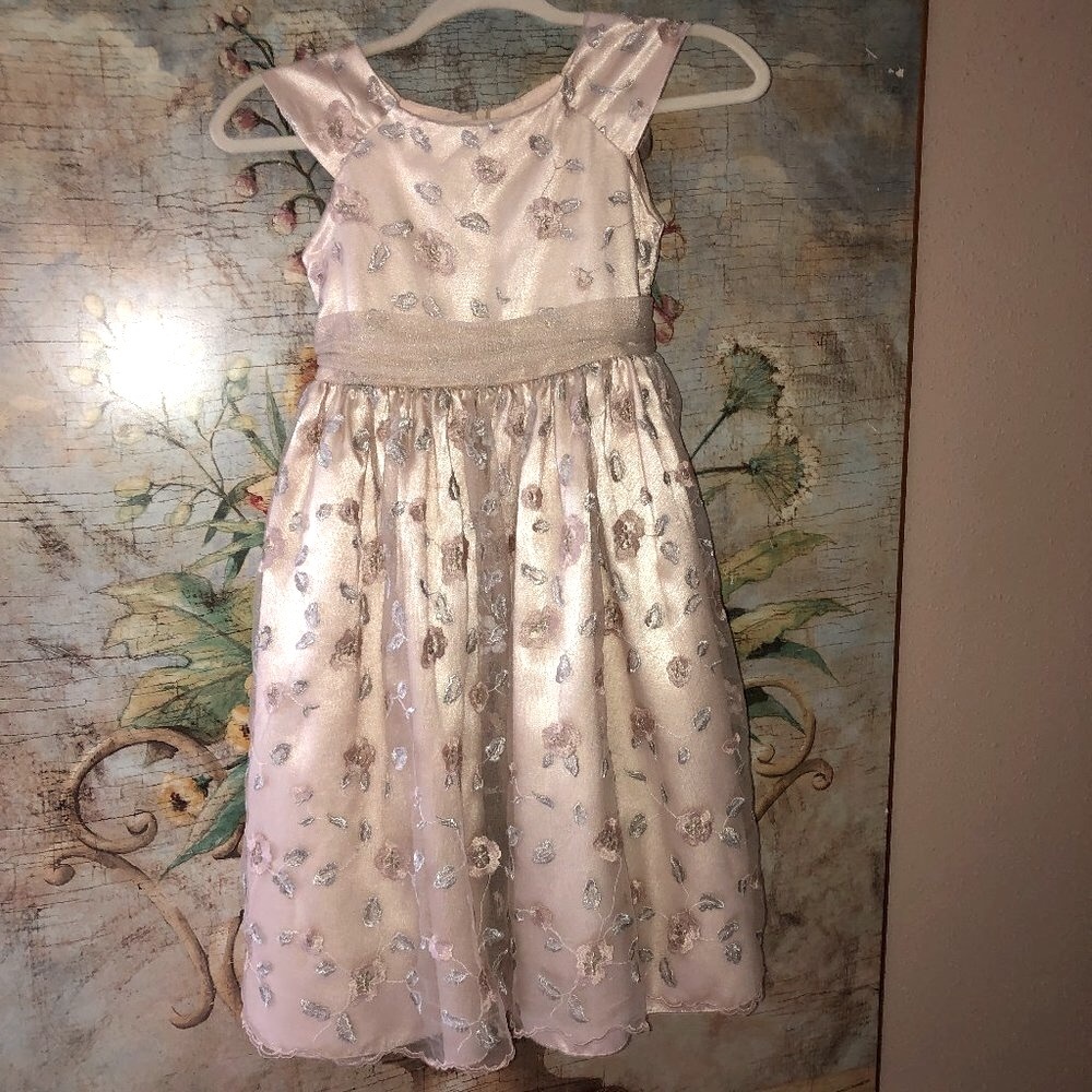 Sz 8 Jenny & Me Embroidered Floral Champagne Dress Flower Girl First Communion